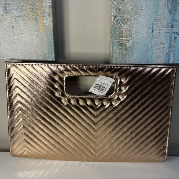 Rose Gold Metallic Clutch with Pearls - Picture 2 of 8